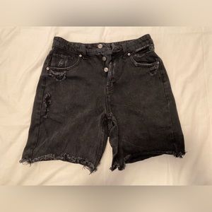 Baggy High Rise Long Distressed Bermuda Shorts